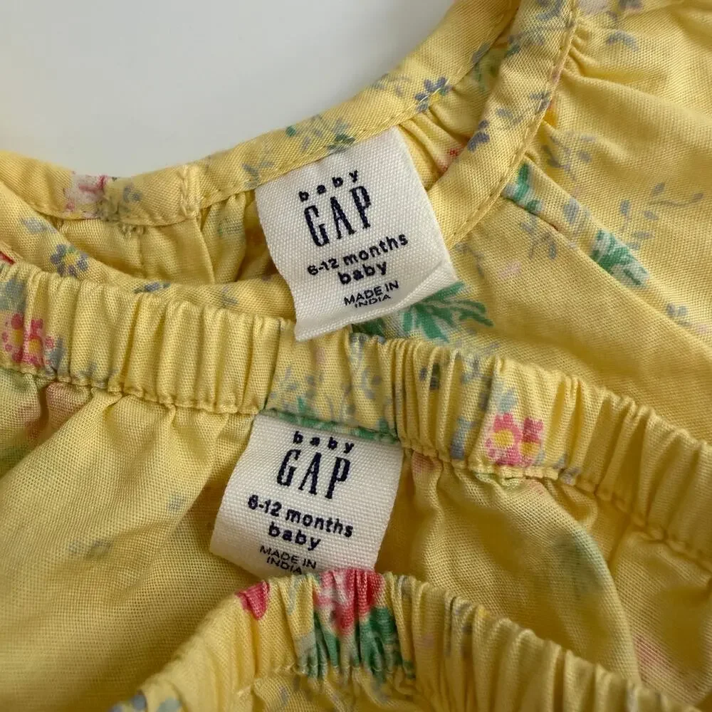 Baby Gap yellow pink ditsy floral print 2 piece tank top bloomer set